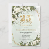Invitation Olive vert cadre or blanc rose 25e anniversaire (Devant)