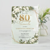 Invitation Olive vert cadre or blanc rose 80e anniversaire (Debout devant)