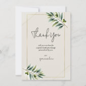 Invitation Olive Vert Feuille Olive Oone Blanc Or Russe Merci (Devant)