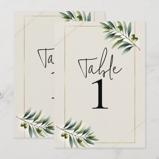 Invitation Olive vert Olive Leaf Bone Blanc & Or Numéro de ta (Devant / Derrière)