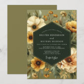 Invitation Olive Vintage Bloom Wedding (Devant / Derrière)
