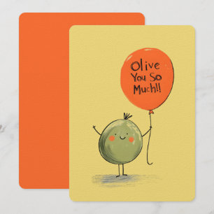 Invitation Olive You So Much - Un ballon et sourire