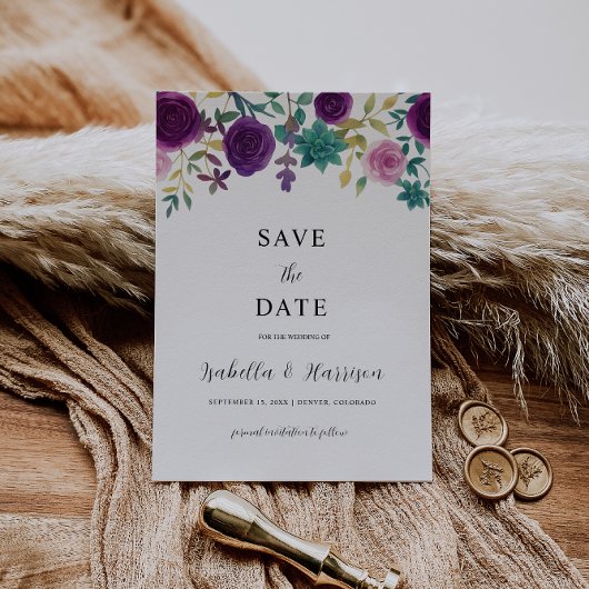 Invitation OLIVIA | Purple Floral Save the Date Template
