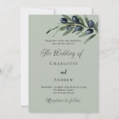 Invitation Olivier feuille verdure simple script mariage (Devant)