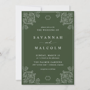Invitation Olivier vert foncé   Ornat Vintage Style Mariage