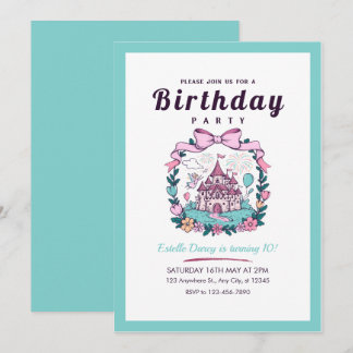 Invitation olorful Rainbow Castle Girls 10th Birthday Invitat