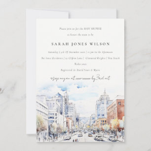 Invitation Omaha Nebraska Aquarelle Paysage Baby Shower