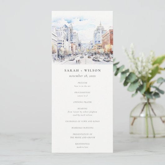Invitation Omaha Nebraska Watercolor Scape Wedding Program (Debout devant)