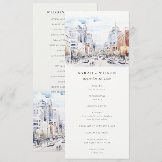 Invitation Omaha Nebraska Watercolor Scape Wedding Program (Devant / Derrière)