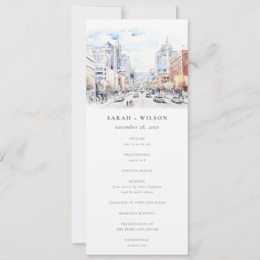 Invitation Omaha Nebraska Watercolor Scape Wedding Program (Devant)