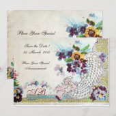 Invitation OMANTICA Floral Bleu Rose Blanc Mariage Monogramme (Devant / Derrière)