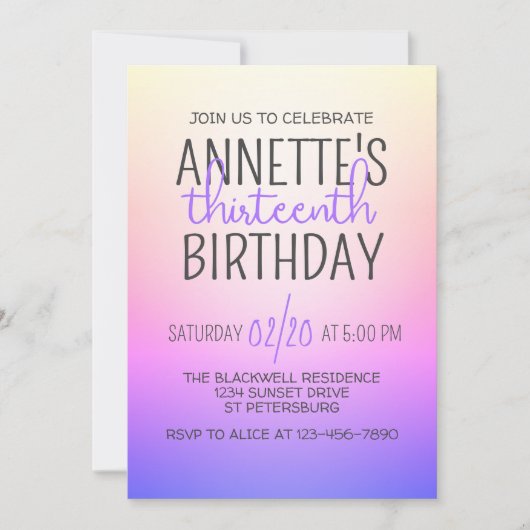 Invitation Ombre arc-en-ciel violet (Devant)