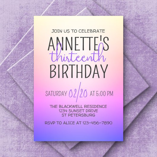 Invitation Ombre arc-en-ciel violet