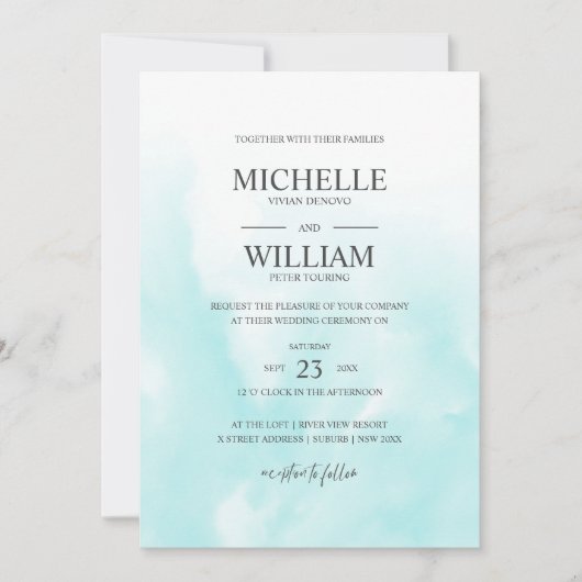 Invitation Ombre Azure Water Plain Mariage élégant (Devant)