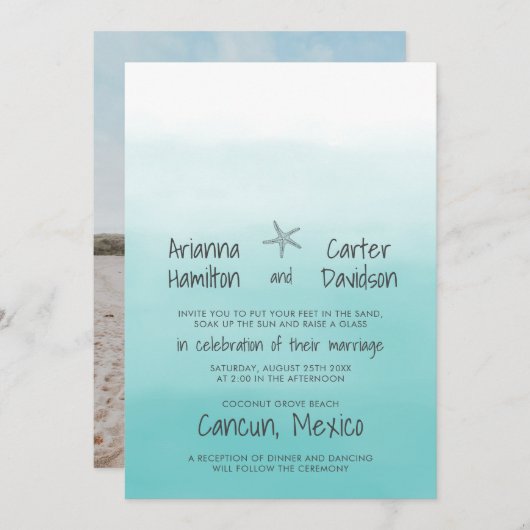 Invitation Ombre Beach Destination Ocean Starfish Mariage (Devant / Derrière)