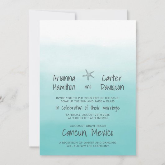 Invitation Ombre Beach Destination Ocean Starfish Mariage (Devant)