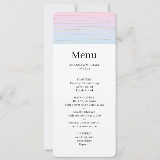 Invitation Ombre bleu rose avec minces lignes or Menu Mariage (Devant)