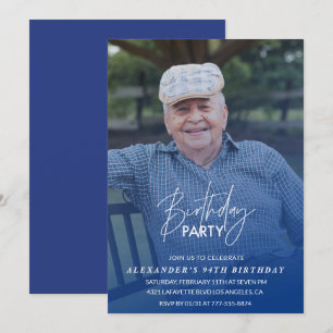 Invitation Ombre bleue élégante Photo Hommes 94e fête d'anniv