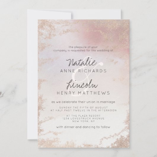 Invitation Ombre Blush Pink Frosted Foil Mariage moderne (Devant)