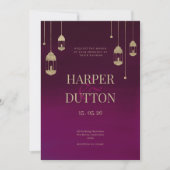 Invitation Ombre burgundy and gold lantern lights wedding (Devant)