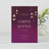 Invitation Ombre burgundy and gold lantern lights wedding (Debout devant)