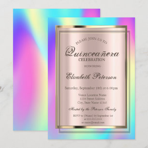 Invitation Ombre Cadre Quinze Ans Holographique Coloré