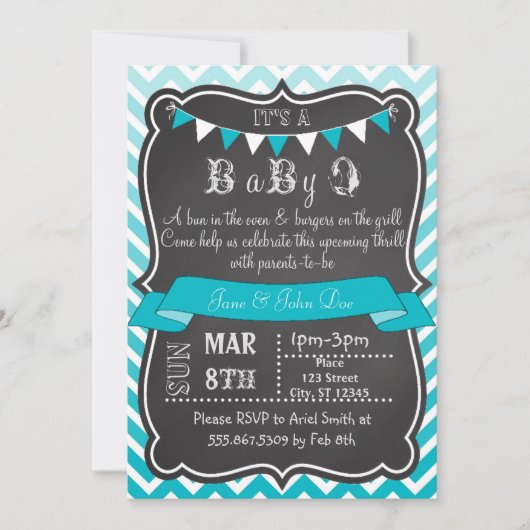 Invitation Ombre Chevron Chalkboard BabyQ (Devant)