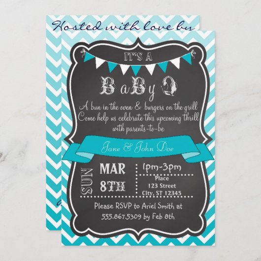Invitation Ombre Chevron Chalkboard BabyQ (Devant / Derrière)