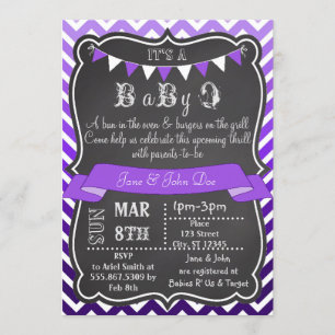 Invitation Ombre Chevron Chalkboard BabyQ violet