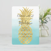 Invitation Ombre d'aquarelle de Glam Gold Pineappa Aqua (Debout devant)