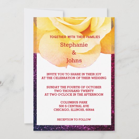 Invitation Ombre de Mariage de la brillance rose violet jaune (Devant)