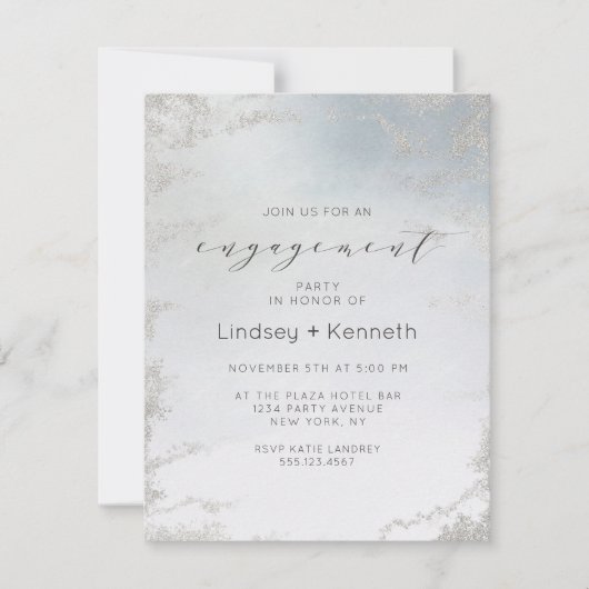 Invitation Ombre Dusty Blue Frosted Silver Party (Devant)