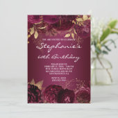 Invitation Ombre florale d'or et de Bourgogne 60e anniversair (Debout devant)