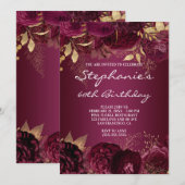 Invitation Ombre florale d'or et de Bourgogne 60e anniversair (Devant / Derrière)