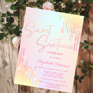 Invitation Ombre Glitter Drips Colorful Sweet 16