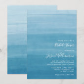 Invitation Ombre Gradient Dip Dye Ocean Blue Fête des mariées (Devant / Derrière)