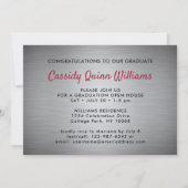 Invitation Ombre gris brossé, photo de graduation rouge et bl (Dos)