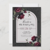 Invitation Ombre Gris Fleurs Roses Rouges de Bordeaux Anniver (Devant)