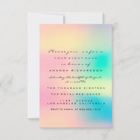 Invitation Ombre Holographique Pastel Bridal Sweet 16e (Devant)