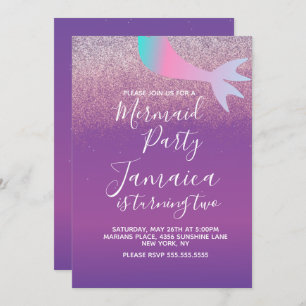 Invitation Ombré Mermaid Faux Parties scintillant fête d'anni