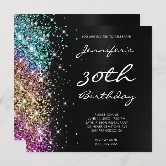 Invitation Ombre noir multiParties scintillant Foil 30e anniv (Devant / Derrière)