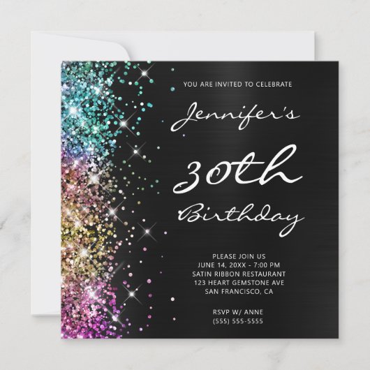 Invitation Ombre noir multiParties scintillant Foil 30e anniv (Devant)