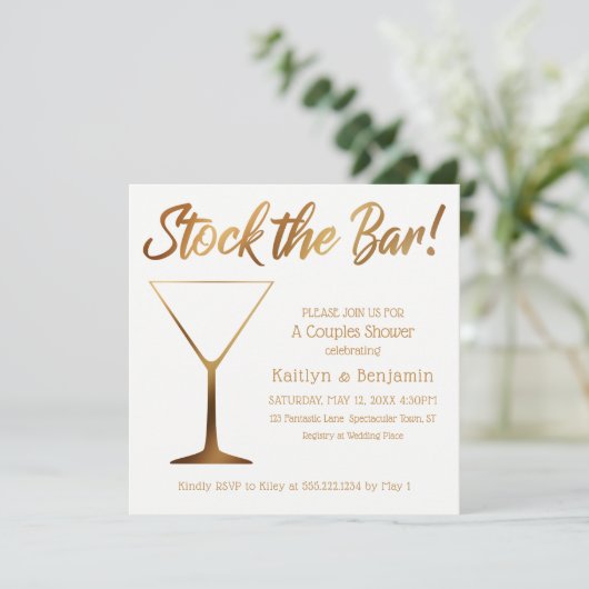 Invitation Ombre or & Couples blancs Stock la douche Bar (Debout devant)