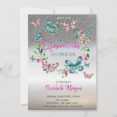 Invitation Ombre Parties scintillant Argent, Pots Papillon Qu (Devant)