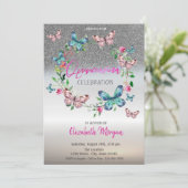 Invitation Ombre Parties scintillant Argent, Pots Papillon Qu (Debout devant)