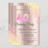 Invitation Ombre Parties scintillant Drips Rose Gold 40th Bir (Devant / Derrière)