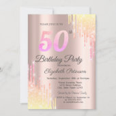 Invitation Ombre Parties scintillant Drips Rose Gold 50e fête (Devant)