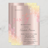 Invitation Ombre Parties scintillant Drips Rose Gold 60e anni (Devant / Derrière)