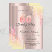 Invitation Ombre Parties scintillant Drips Rose Gold 60e fête (Devant / Derrière)