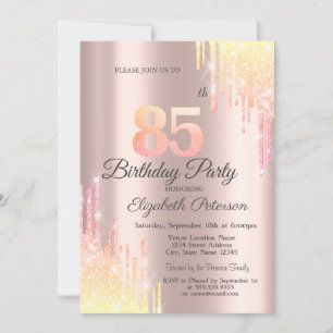 Invitation Ombre Parties scintillant Drips Rose Gold 85e fête